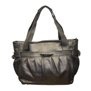 Perlina Women’s Dark Silver Leather Snap & Zip Closure Shoulder Satchel Bag